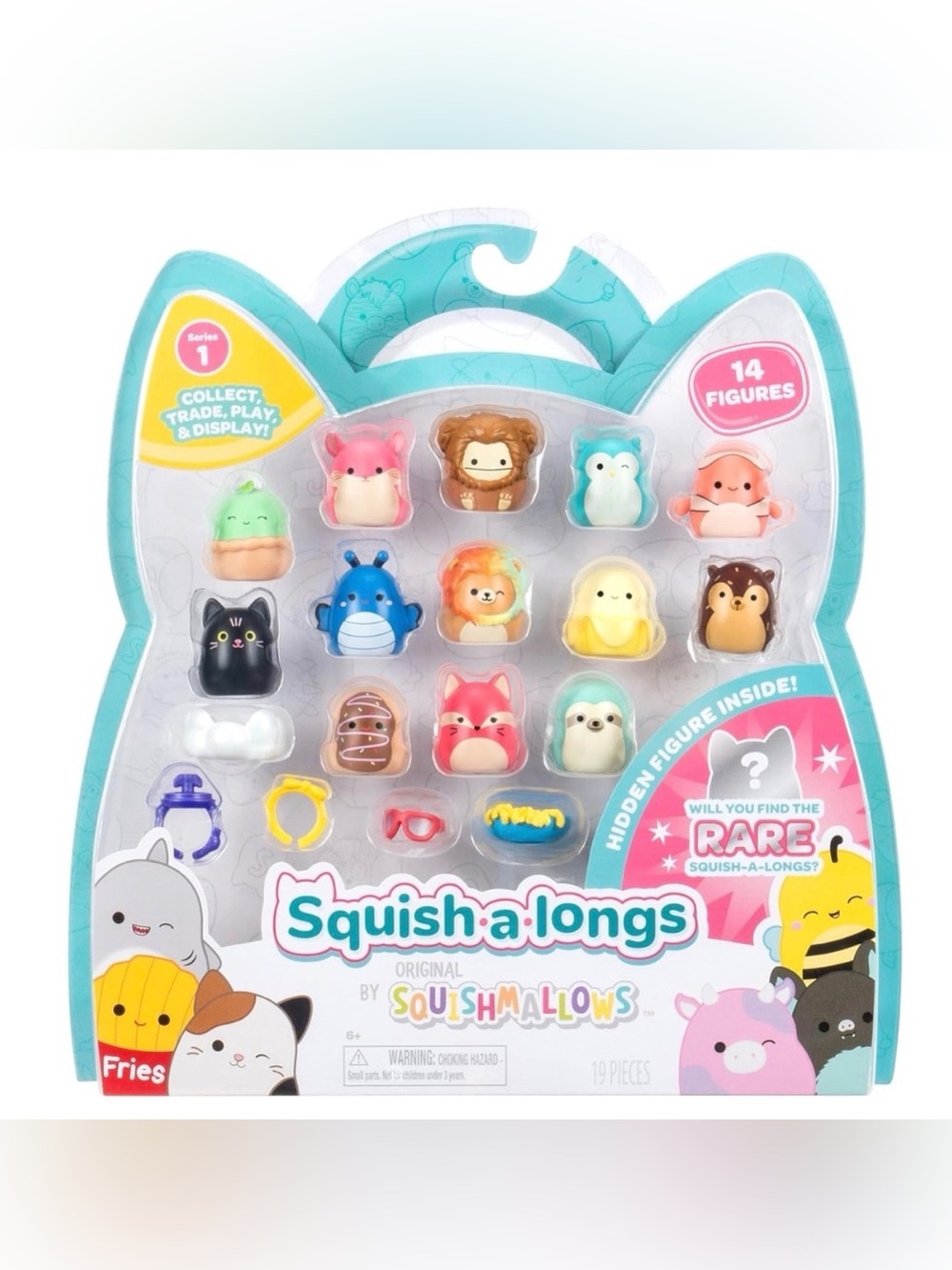 Squish-a-longs 14 Pack - Series 1 - (14) 1” Mini-Squish with 4 Accessories, Ring